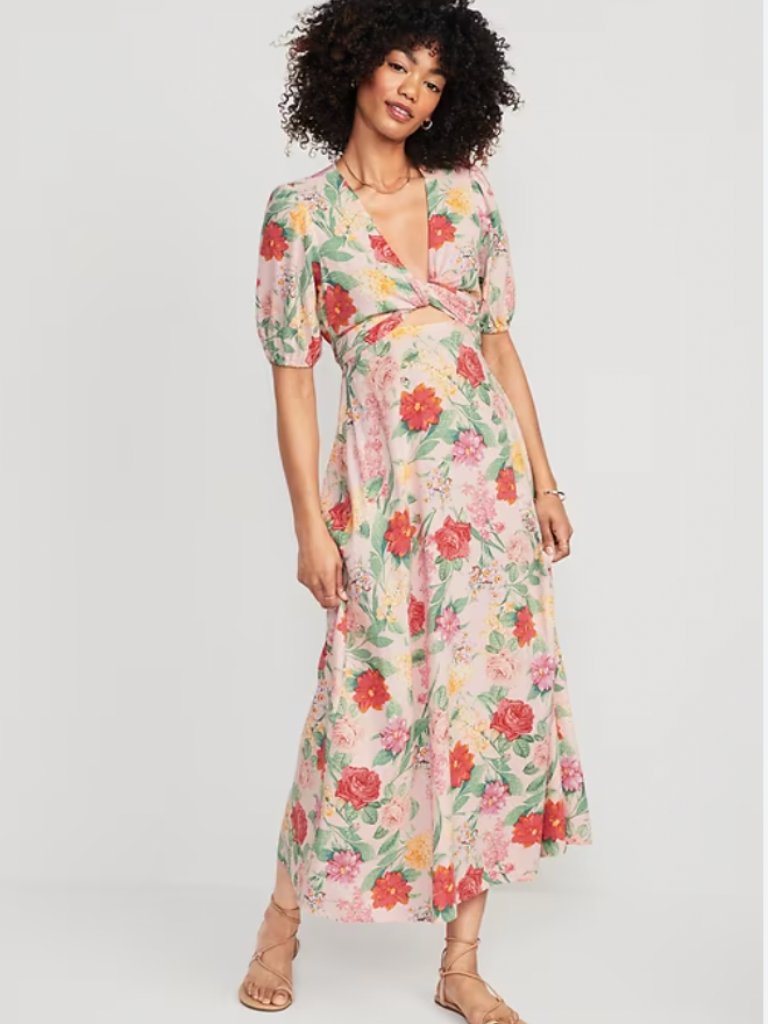 Floral Fit & Flare Linen-Blend Maxi Dress | Old Navy